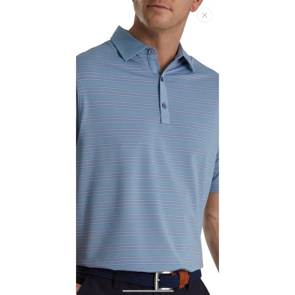 Footjoy FJ Trio Stripe Lisle Self Collar Stretch Pro Dry Golf Shirt Denim XL